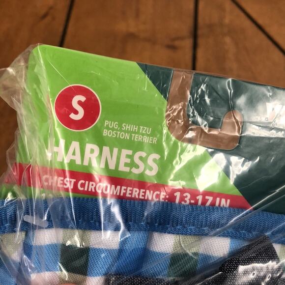 Vibrant Life Blue and Green Plaid Bow Tie Harness Size Small - Picture 6 of 8